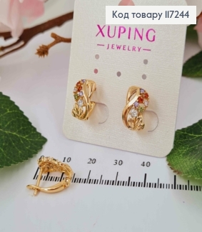 Серьги Бесконечность с веточкой из темных камешков, высота 1,5см, английская застежка XUPING 18K 117244 фото