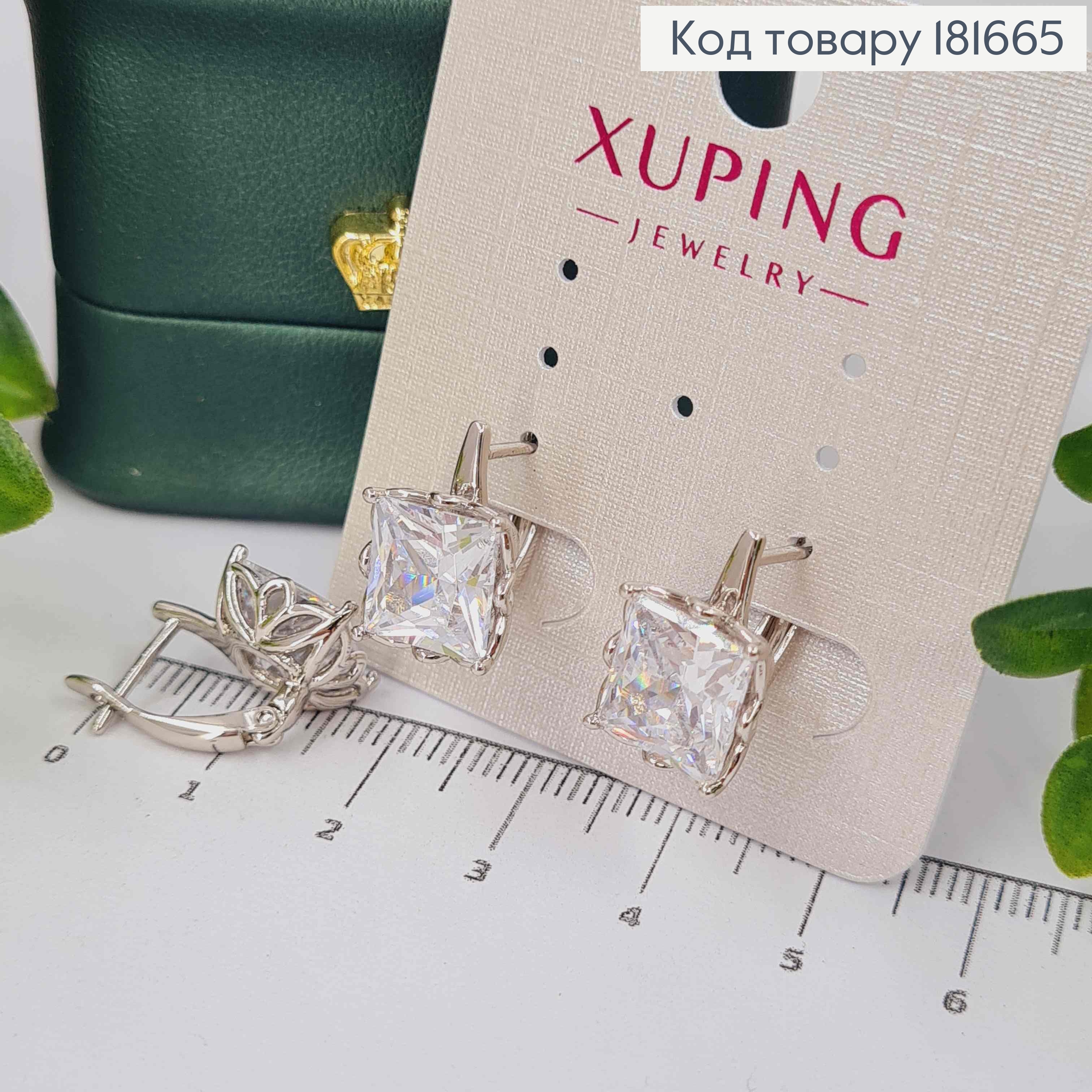 Серьги родованные с Большим ярким камнем, 1,5см, англ. застежка, Xuping 181665 фото 1