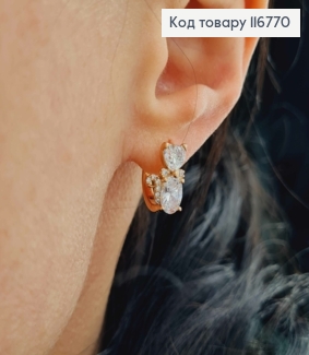 Серьги кольца 1,2см, Кошка из камешков, 1,1см, Xuping 18K 116770 фото