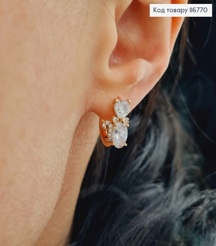 Серьги кольца 1,2см, Кошка из камешков, 1,1см, Xuping 18K 116770 фото 1