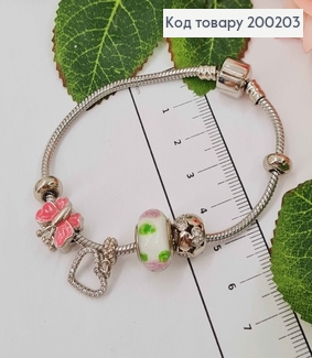 Браслет "Пандора" з Білим шармиком, з підвіскою сердечком, довж 18см. Xuping 18K 200203 фото