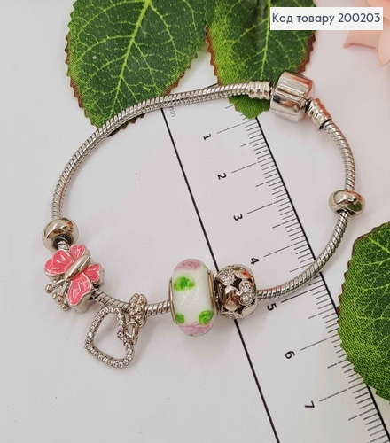 Браслет "Пандора" с Белым шармиком, с подвеской сердечком, длиной 18см. Xuping 18K 200203 фото 1