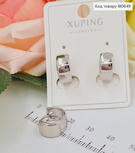 Сережки родированые кольца пластиной, 1,4*0,5см, Хuping 180649 фото 1
