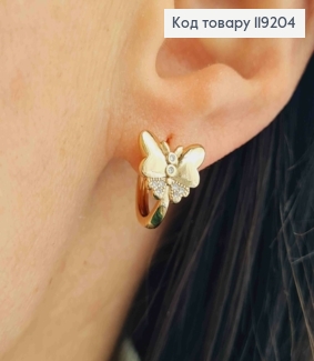 Серьги кольца "Бабочки" с Блестящими камешками (0,9см), диаметр 1,2см, Xuping 18K 119204 фото