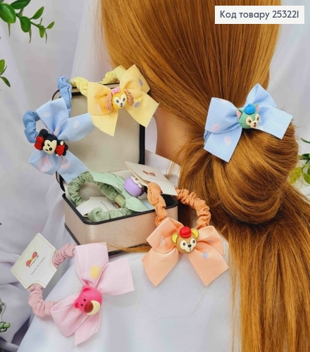 Резинка дитяча, жатка, з ТВАРИНКАМИ та БАНТИКОМ (7*5см), діаметр 6см, кольори в асортименті 253221 фото 1