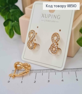 Серьги "Бесконечность" украшены Блестящими камешками, 1,4см, английская застежка, Xuping 18К 118510 фото