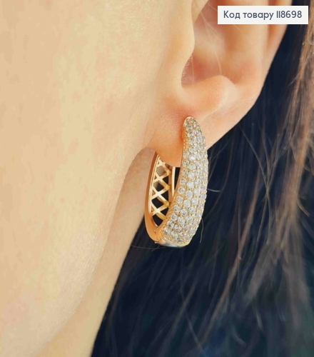 Сережки "Овальні" прикрашені Блискучим камінням, 2,4см, застібка шпилька, Xuping 18К 118698 фото 2