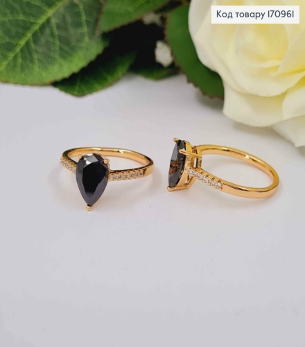 Перстень в камінчиках, з Чорним камінчиком крапелькою, Xuping 18К 170961 фото 1