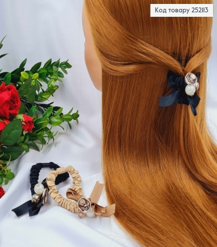 Резинка атласная жатка 6см с брошкой и бусинками в ассортименте. 252113 фото 2