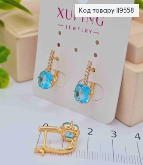 Сережки прикрашені Ніжно Блакитним каменем, довж.1,7см, англійська застібка, Xuping 18K 119558 фото