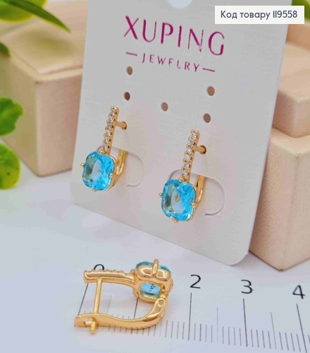 Сережки прикрашені Ніжно Блакитним каменем, довж.1,7см, англійська застібка, Xuping 18K 119558 фото 1