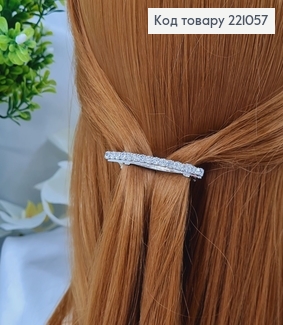 Заколка автомат металл 6см*0,4см РЯД камней (серебряного цвета) 221057 фото