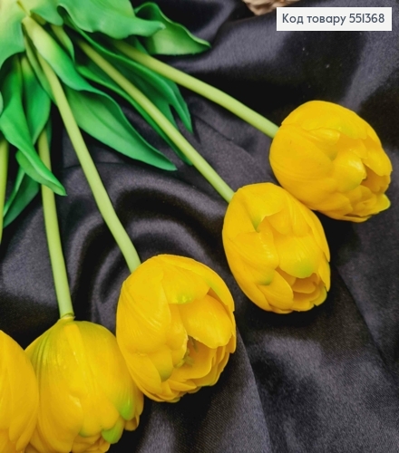 Искусственные цветы ТЮЛЬПАН Пионовидный, Желтого цвета (латексные), 5шт/букет, выс. 38см, цветок 4см 551368 фото 2