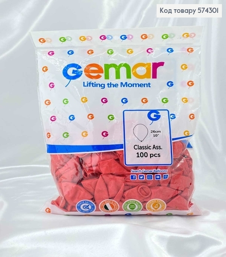 Повітряна куля латексна 10' Gemar Червоний Перламутровий  (26 см), 100 шт/уп 574301 фото 1