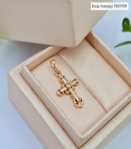 Крестик с блестящими камнями и завитками по краям, размер 2,2*1,4см Xuping 18K 130709 фото 2