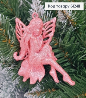 Новогодняя фигура Блеск Фея котороя сидит РОЗОВАЯ, 10*8,5см, Украина 612411 фото