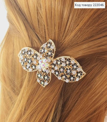 Заколка автомат золотой бантик с камнями 222046 фото 1
