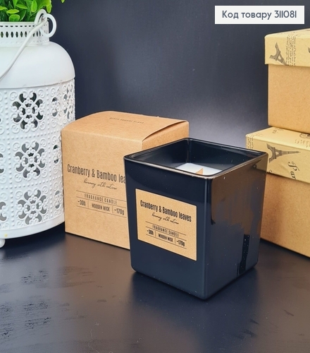 Аромасвеча стакан BISPOL Листья Клюкви и Бамбука с деревяным гнотом 170г/30часов, 80-095-351 311081 фото 1