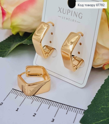 Серьги кольца, "Ромбы", ширина 7мм, длина 2,1см, Xuping 18К. 117782 фото 1