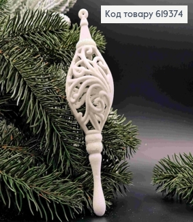 Фигурка бархат "Кристалл с кружевом", БЕЛЫЙ с блеском, 17см, новогоднее украшение, пластик. 619374 фото