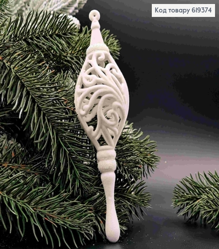 Фігурка оксамит "Кристал з мереживом", БІЛИЙ з блиском, 17см, новорічна прикраса, пластик,Україна 619374 фото 1