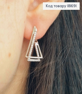 Сережки родованные "Лестница Пенроуз" украшены блестящими камешками, 2,1см, англ. зам., XUPING 181691 фото