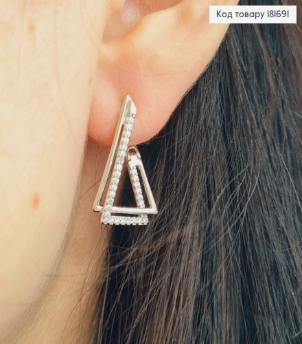 Сережки родованные "Лестница Пенроуз" украшены блестящими камешками, 2,1см, англ. зам., XUPING 181691 фото 1