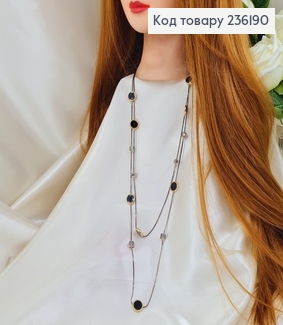 Бижутерия на шею Бусы двойные кружочки с черным камнем 68+4 см 236190 фото