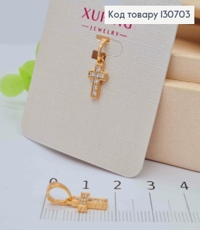 Крестик украшен Блестящими камешками, размер 1,2*0,7см, Xuping 18K 130703 фото