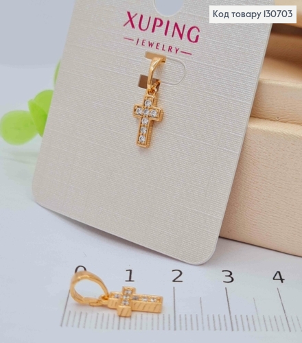 Крестик украшен Блестящими камешками, размер 1,2*0,7см, Xuping 18K 130703 фото 1