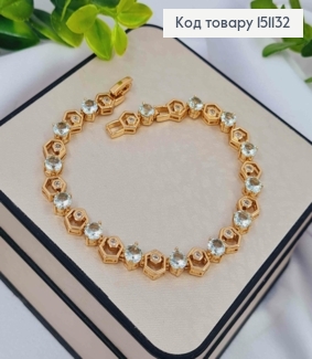 Браслет плетения шестиугольниками с Нежно-Голубыми камешками, дл. 20см, Xuping 18K 151132 фото