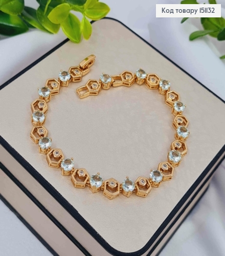 Браслет плетения шестиугольниками с Нежно-Голубыми камешками, дл. 20см, Xuping 18K 151132 фото 1