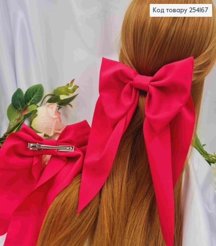 Заколка (7,5см) БАНТ МАЛИНОВОГО цвета, стрейч котон, размер 14,5*21см, Украина. 254167 фото 1
