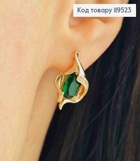 Серьги "Космическая Каплинка" с Зеленым камнем, 1,8см, английская застежка, Xuping 18K 119523 фото