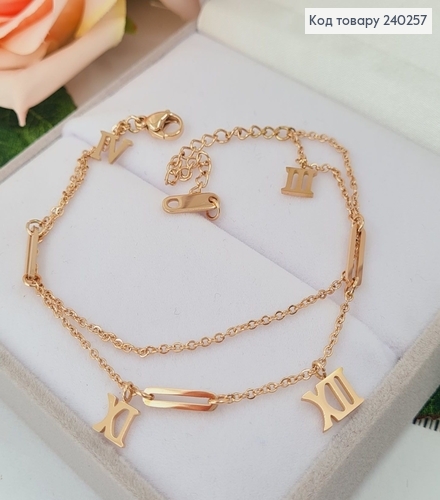 Браслет 17.5+3.5 см тонкий с подвесными римскими цифрами, цвет золотой, Stainless Steel 240257 фото 1