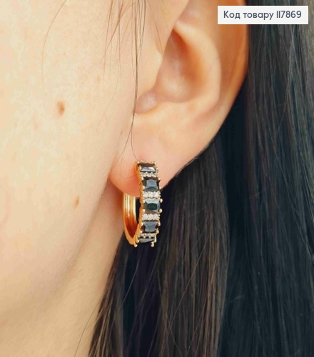 Серьги кольца, с Черными камешками, 1,9см, Xuping 18K 117869 фото 1