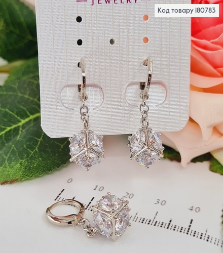 Сережки родированые кольца с подвеской Камень в Кубе, 2*1см, Xuping 180783 фото 1