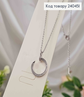 Цепочка серебряного цвета, с подвеской Гвоздиком Картье, в камнях, 40+5см, сталь Stainless Steel 240451 фото