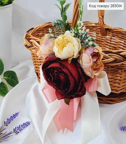 Декоративная повязка для корзины Винного цвета 18*15см на завязках фото 1