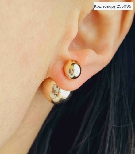 Серьги гвоздики, с двумя шариками, цвета розовое золото, 0,8-1,5см. 295096 фото 1