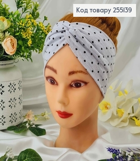 Повязка чалма, трикотаж детская, СЕРАЯ в горошек, 20*9см, ручная работа, Украина. 255139 фото