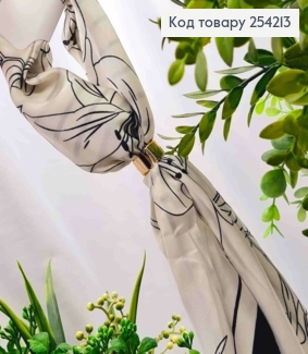 Платок с колечком, цвета Айвори с рисунком "Цветок", 70*70см, 100% полиэстр (шелк) 254213 фото