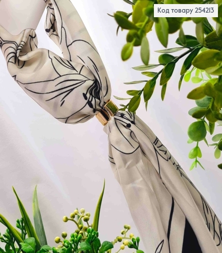 Хустка з колечком, кольору Айворі з малюнком "Квітка", 70*70см, 100% поліестр (шовк) 254213 фото 1