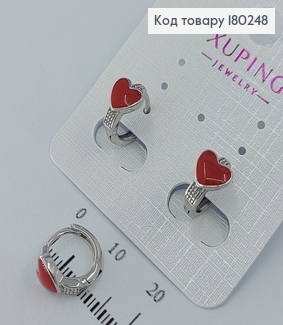 Серьги  кольца сердечька красные  медицинское золото 18К Xuping родированые 180248 фото