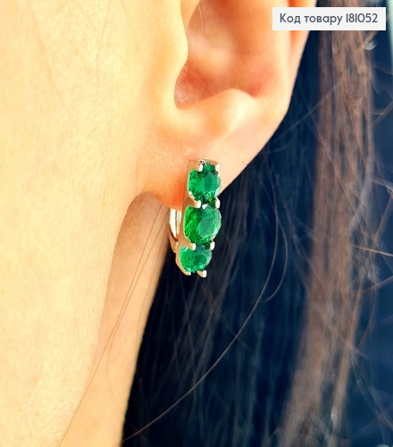 Сережки родовані "Тріо" , з зеленими камінцями, 1,5см, англ. заст. Xuping  181052 фото 1