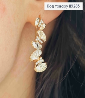 Серьги "Три Бабочки" с Блестящими камешками, длина 3см, французская застежка, Xuping 18K 119283 фото