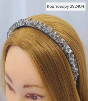 Обруч металл, ГРАФИТОВОГО цвета, плетеный Камешками, ширина 1,5см 292404 фото