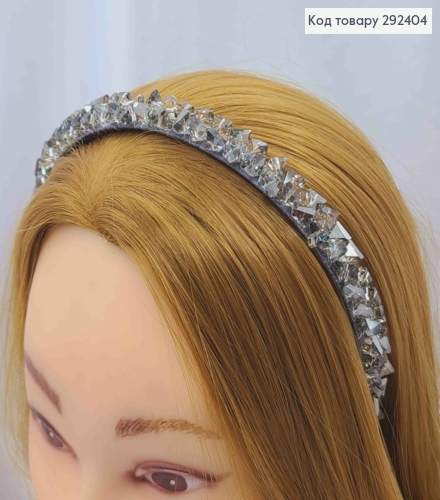 Обруч метал, ГРАФІТОВОГО кольору,  плетений Камінцями, ширина 1,5см 292404 фото 1