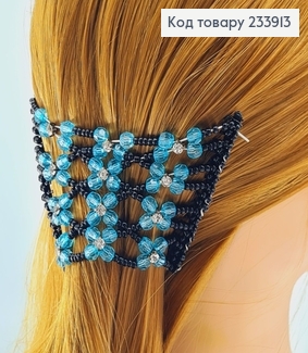 Заколка Монтера для волос черная с голубим цветочком 233913 фото