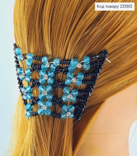 Заколка Монтера для волос черная с голубим цветочком 233913 фото 1
